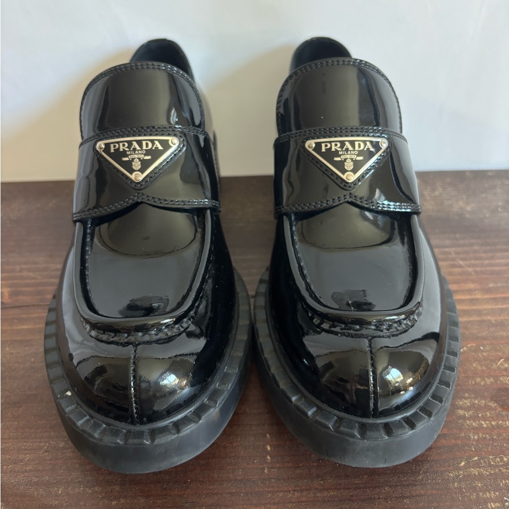 Prada Patent Leather Logo Loafers - Picture 2 of 9